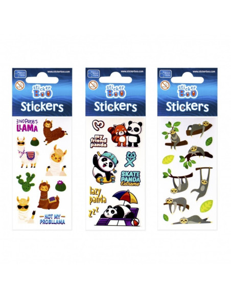 Abtibilduri - lenes, lama, panda, set 9-10 buc, 7x18 cm, Sticker Boo, 471544