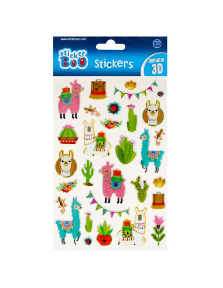 Abtibilduri - lama, 3D, metalic, set 30 buc, 26x14 cm, Sticker Boo, 493710