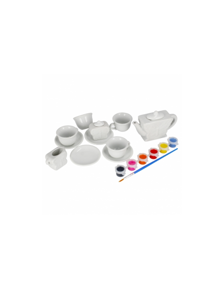 Set de ceai - pentru pictat - ceramica, 15 piese, acurele si pensula incluse, MegaCreative 501294, 3+ ani