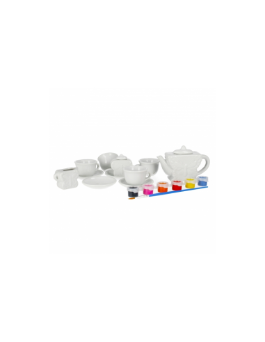 Set de ceai - pentru pictat - ceramica, 15 piese, acurele si pensula incluse, MegaCreative 501294, 3+ ani