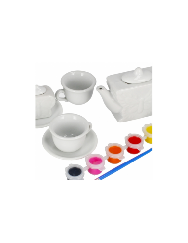 Set de ceai - pentru pictat - ceramica, 15 piese, acurele si pensula incluse, MegaCreative 501294, 3+ ani