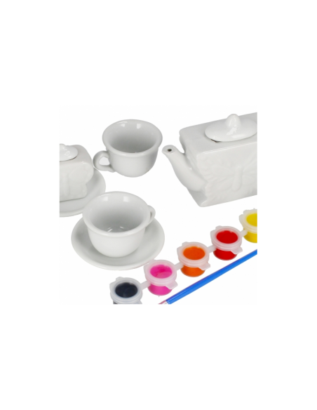 Set de ceai - pentru pictat - ceramica, 15 piese, acurele si pensula incluse, MegaCreative 501294, 3+ ani