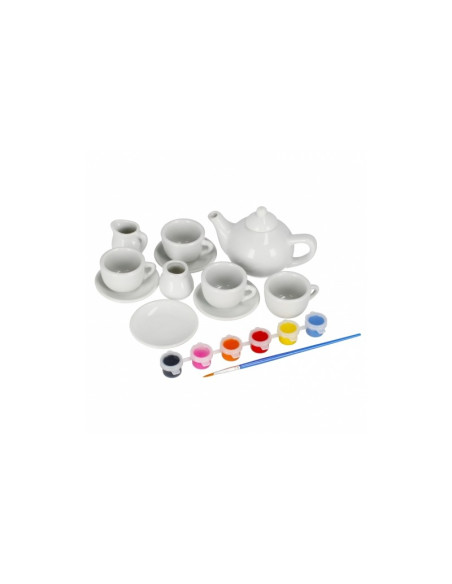 Set de ceai - pentru pictat - ceramica, 14 piese, acurele si pensula incluse, MegaCreative 501294, 3+ ani