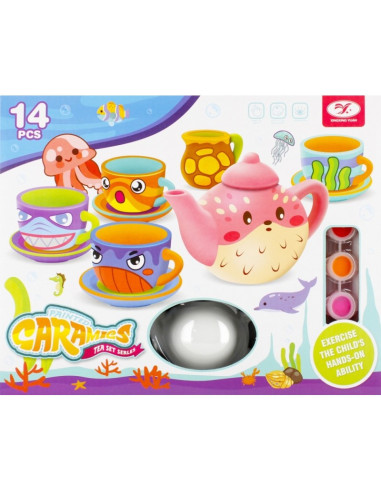 Set de ceai - pentru pictat - ceramica, 14 piese, acurele si pensula incluse, MegaCreative 501294, 3+ ani