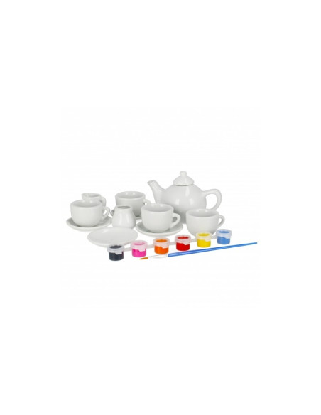Set de ceai - pentru pictat - ceramica, 14 piese, acurele si pensula incluse, MegaCreative 501294, 3+ ani