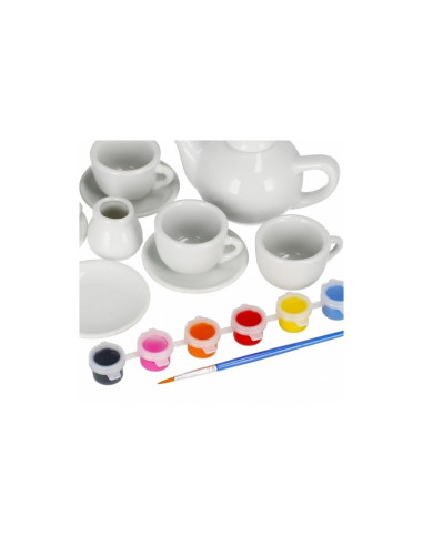 Set de ceai - pentru pictat - ceramica, 14 piese, acurele si pensula incluse, MegaCreative 501294, 3+ ani