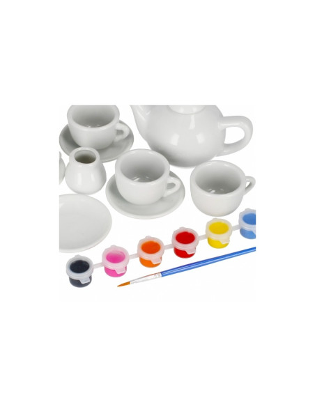 Set de ceai - pentru pictat - ceramica, 14 piese, acurele si pensula incluse, MegaCreative 501294, 3+ ani