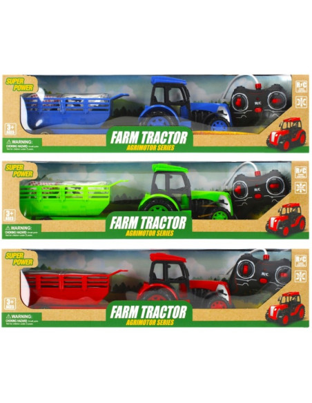 Tractor agricol cu telecomanda MegaCreative 459955, include remorca, plastic, diverse culori, 3+ ani