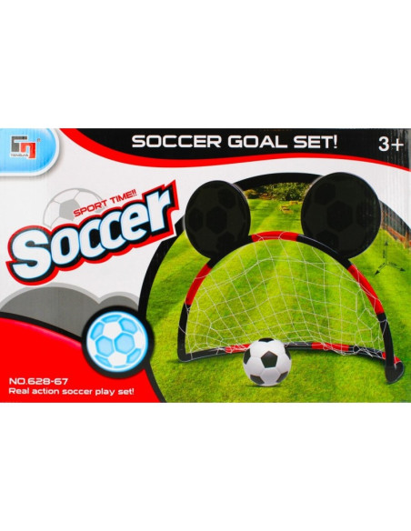 Set Fotbal - Mickey Mouse, include 1x poarta, plasa, pompa, minge, rosu-negru, 3+ ani, MegaCreative, 450342