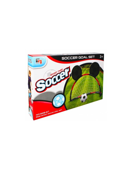 Set Fotbal - Mickey Mouse, include 1x poarta, plasa, pompa, minge, rosu-negru, 3+ ani, MegaCreative, 450342