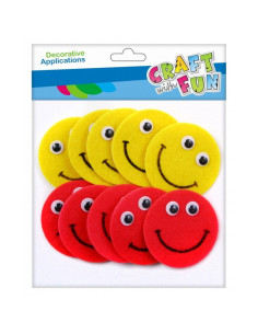 Accesorii creatie - fete zambitoare fetru autoadeziv, set 10 buc, 12x15x2 cm, Craft with Fun, 463451