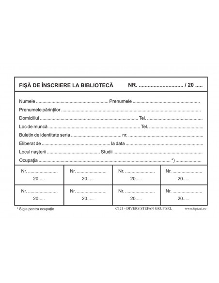 C121 Fisa de inscriere la biblioteca