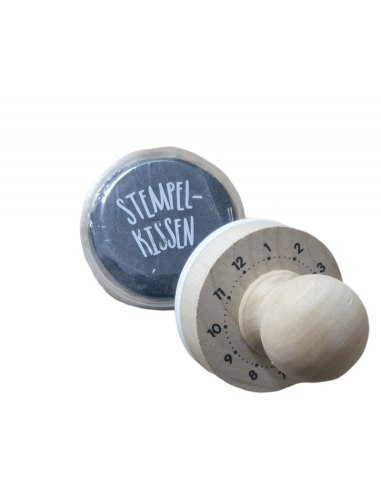 Stampila din lemn cu tusiera, tip ceas, 5x4cm, Trendhaus CH28708, natur