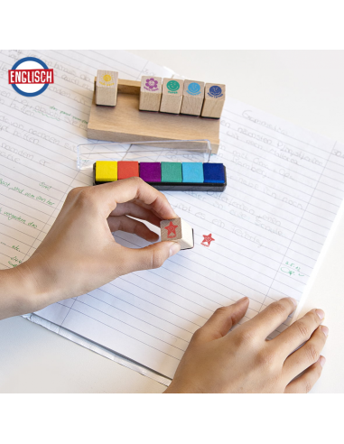 Stampile din lemn cu cerneala pt.profesori, mesaje de recompensa, Trendhaus CH28426 set 6 bucati