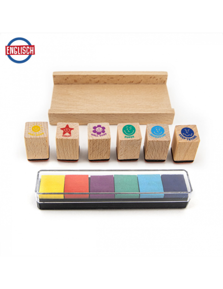 Stampile din lemn cu cerneala pt.profesori, mesaje de recompensa, Trendhaus CH28426 set 6 bucati