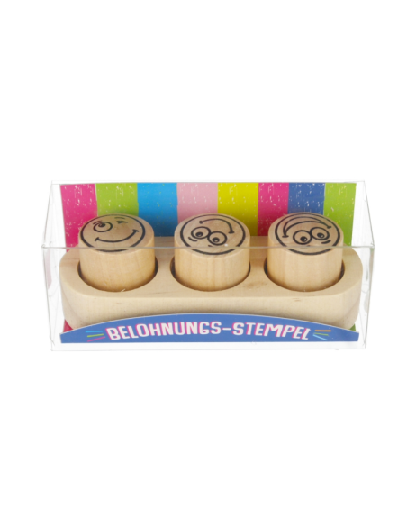 Stampile din lemn, emoji, Trendhaus CH27864 set 3 bucati + suport