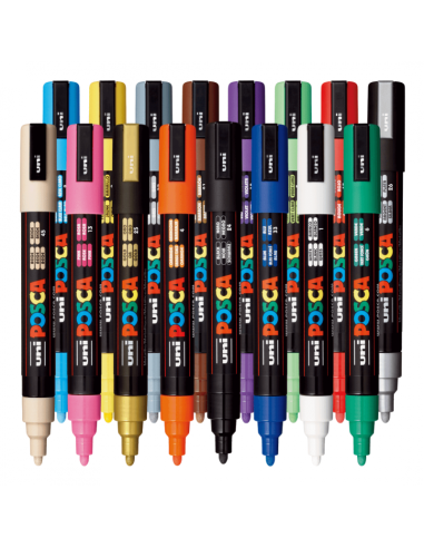 Marker UNI Posca PC-5M, varf rotund, 1.8-2.5mm, set 16 culori