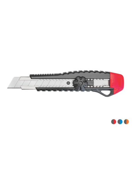 Cutter Kangaro Miles FR1803/Y, lama 18mm, plastic, profesional, blocare manula, 2 lame extra, diverse culori