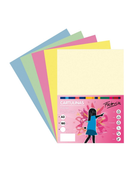 Carton colorat A3 Fabrisa 16237, 180g/mp, mix 5 culori pastel, top 50 coli