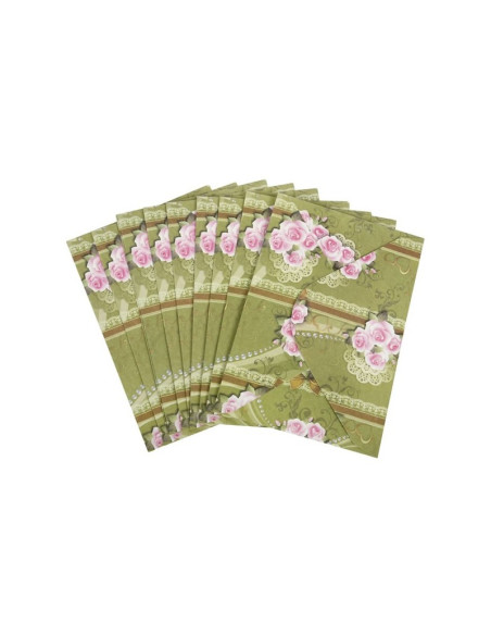 Plic color CNX, verde, 120g/mp, 130x180mm, model cu trandafir roz, set 10 buc