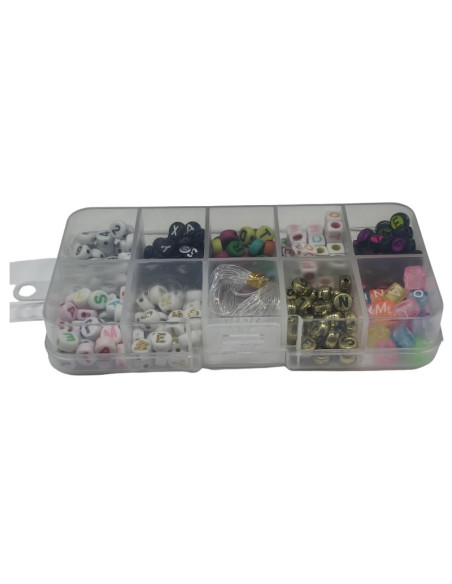 Accesorii creatie - margele litere, zambareti plastic, diverse culori, cutie forma dreptunghiulara, Cnx