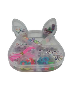 Accesorii creatie - margele litere, zambareti plastic, diverse culori, cutie forma iepure, Cnx