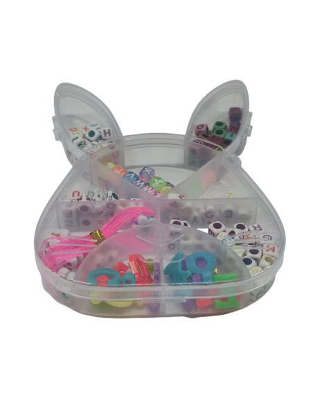 Accesorii creatie - margele litere, zambareti plastic, diverse culori, cutie forma iepure, Cnx