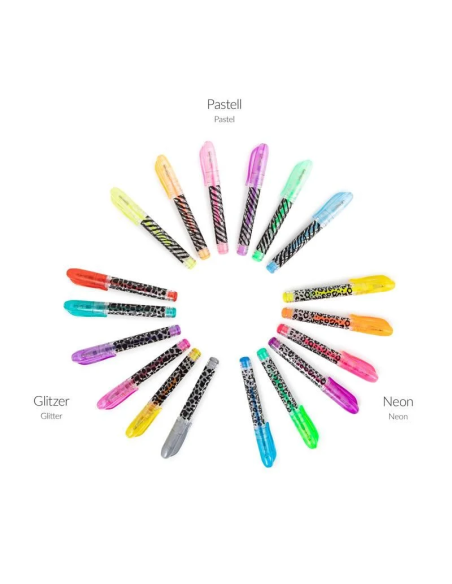 Pix cu gel Trendhaus 955524, cu capac, mini, set 6 culori (neon / pastel / sclipici)