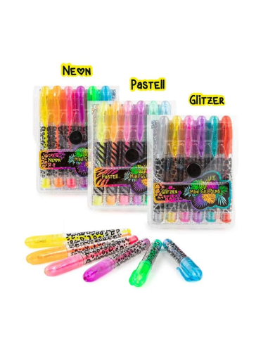 Pix cu gel Trendhaus 955524, cu capac, mini, set 6 culori (neon / pastel / sclipici)