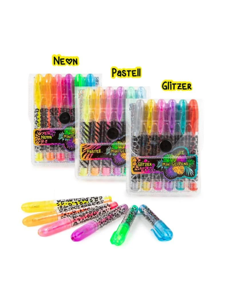 Pix cu gel Trendhaus 955524, cu capac, mini, set 6 culori (neon / pastel / sclipici)