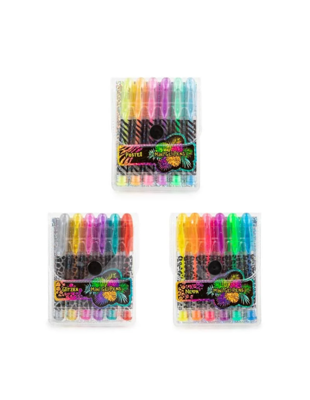 Pix cu gel Trendhaus 955524, cu capac, mini, set 6 culori (neon / pastel / sclipici)