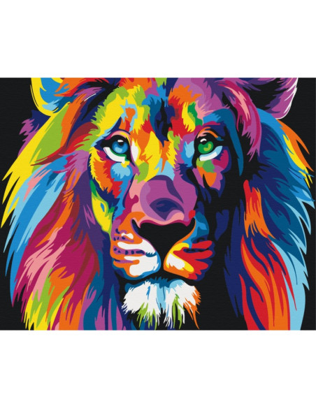 Set Pictura pe numere 40x50cm, Brushme - Leu colorat - panza, cadru de lemn, pensule, culori acrilice, BS8999