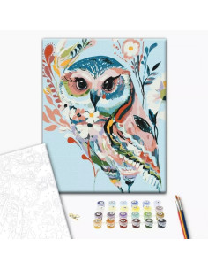 Set Pictura pe numere 40x50cm, Brushme - Bufnita - panza, cadru de lemn, pensule, culori acrilice, BS51958