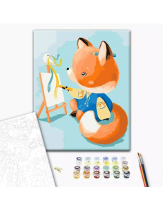 Set Pictura pe numere 40x50cm, Brushme - Vulpe care picteaza - panza, cadru de lemn, pensule, culori acrilice, BS53156