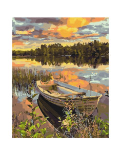Set Pictura pe numere 40x50cm, Brushme - Barca pe lac - panza, cadru de lemn, pensule, culori acrilice, BS51980 2