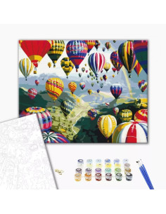 Set Pictura pe numere 40x50cm, Brushme - Baloane cu aer cald, colorate - panza, cadru de lemn, pensule, culori acrilice, BS6524