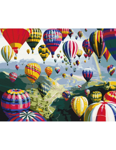 Set Pictura pe numere 40x50cm, Brushme - Baloane cu aer cald, colorate - panza, cadru de lemn, pensule, culori acrilice, BS6524
