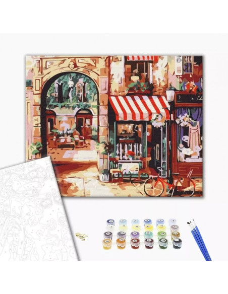 Set Pictura pe numere 40x50cm, Brushme - Strada Paris - panza, cadru de lemn, pensule, culori acrilice, BS7254