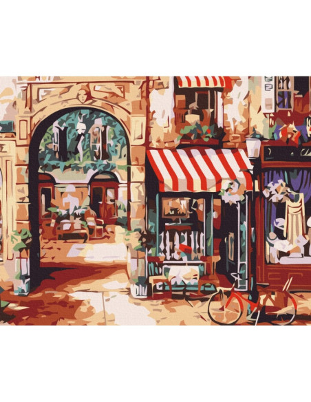 Set Pictura pe numere 40x50cm, Brushme - Strada Paris - panza, cadru de lemn, pensule, culori acrilice, BS7254