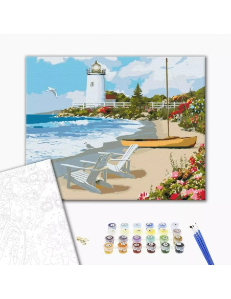 Set Pictura pe numere 40x50cm, Brushme - Farul - panza, cadru de lemn, pensule, culori acrilice, BS51549