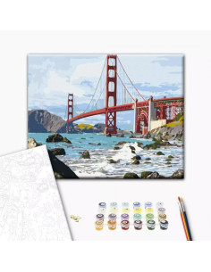 Set Pictura pe numere 40x50cm, Brushme - Podul San Francisco - panza, cadru de lemn, pensule, culori acrilice, BS7979
