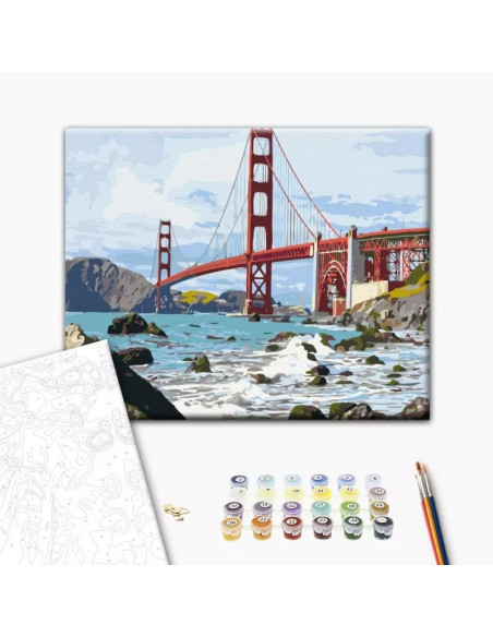 Set Pictura pe numere 40x50cm, Brushme - Podul San Francisco - panza, cadru de lemn, pensule, culori acrilice, BS7979