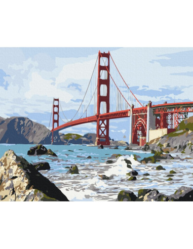 Set Pictura pe numere 40x50cm, Brushme - Podul San Francisco - panza, cadru de lemn, pensule, culori acrilice, BS7979