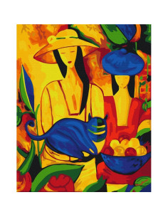Set Pictura pe numere 40x50cm, Brushme - Pictura abstracta, femei cu pisica - panza, cadru lemn, pensule, culori, BS51985 2