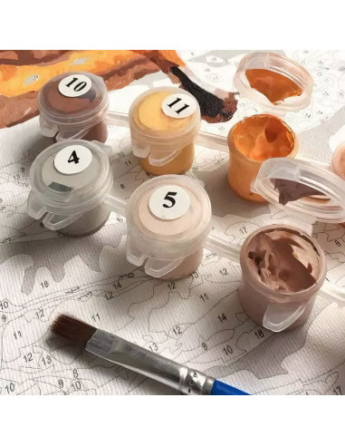 Set Pictura pe numere 30x40cm, Brushme - Ursulet prins de luna - panza, cadru de lemn, pensule, culori acrilice, KBS0107