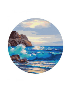 Set Pictura pe numere 40x40cm, Brushme - Ocean agitat - rotunda, panza, cadru de lemn, pensule, culori acrilice, RC00049L 2