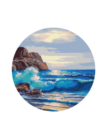 Set Pictura pe numere 40x40cm, Brushme - Ocean agitat - rotunda, panza, cadru de lemn, pensule, culori acrilice, RC00049L