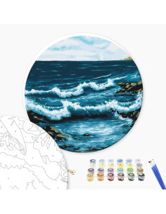 Set Pictura pe numere 40x40cm, Brushme - Mare agitata - rotunda, panza, cadru de lemn, pensule, culori acrilice, RC00050L