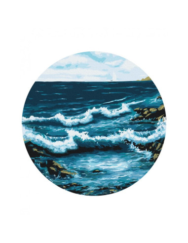 Set Pictura pe numere 40x40cm, Brushme - Mare agitata - rotunda, panza, cadru de lemn, pensule, culori acrilice, RC00050L