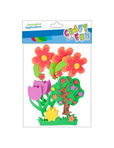 Forme decorative - hartie gumata autoadeziva - flori, copaci, diverse culori, set 12 buc, Craft with Fun, 463742